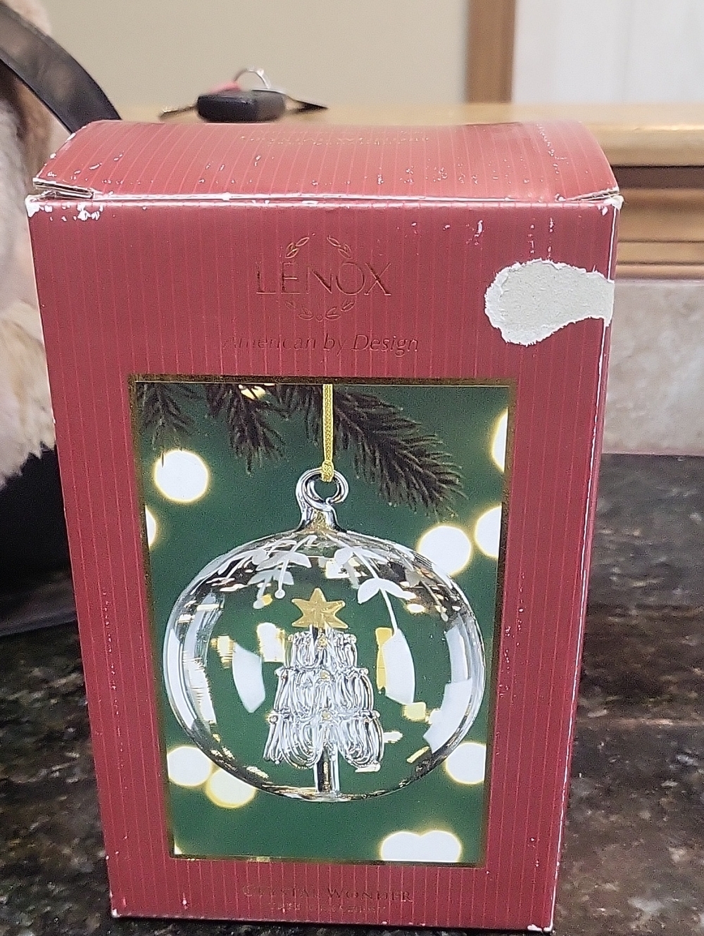 Lenox Clear Glass Ornament with Gold Star and Silver Tree